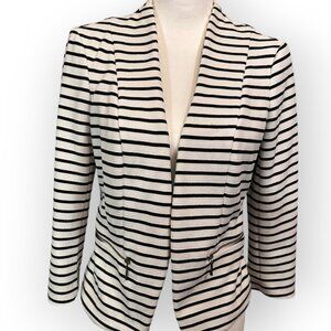 Roz & Ali Women's Black and White Striped Blazer Zipper detail on front Size S